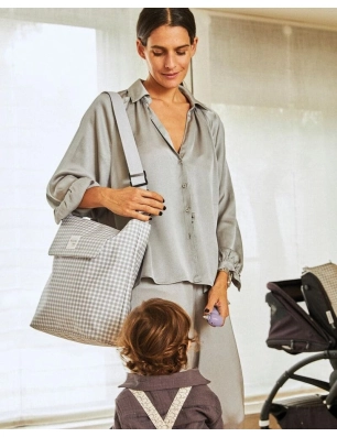 Bolsa Canastilla I Love Vichy de Walking Mum Gris