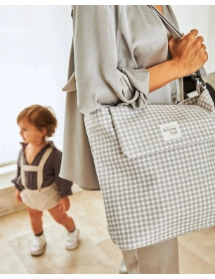 Bolsa Canastilla I Love Vichy de Walking Mum Gris