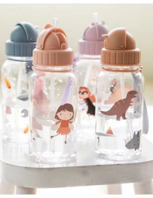 Botella de plástico con Pajita Dinos World de Tutete