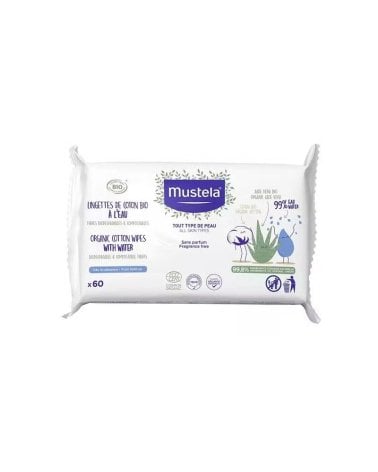 Toallitas al agua de algodón BIO 60uds de Mustela