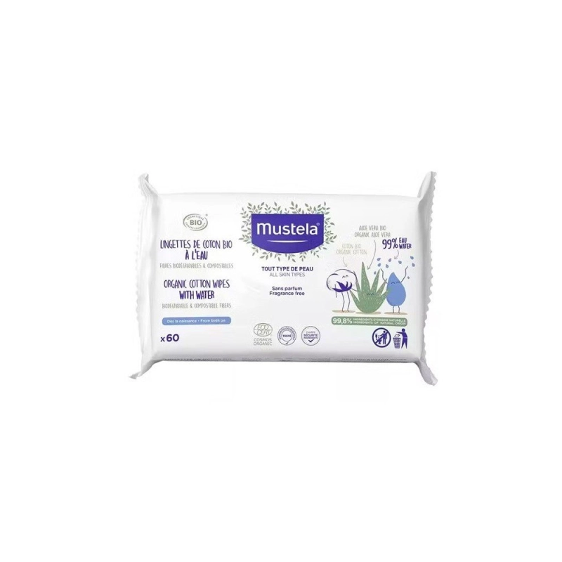 Toallitas al agua de algodón BIO 60uds de Mustela
