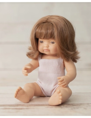 Muñeca Caucásica Pelirroja Pelele Rosa 38 cm Miniland Dolls
