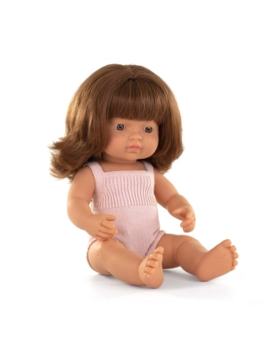 Muñeca Caucásica Pelirroja Pelele Rosa 38 cm Miniland Dolls