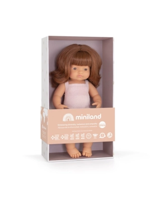 Muñeca Caucásica Pelirroja Pelele Rosa 38 cm Miniland Dolls