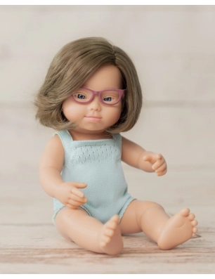 Muñeca Caucásica Síndrome de Down Pelele y Gafas 38 cm Miniland Dolls