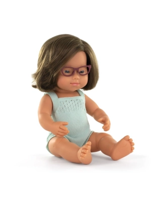 Muñeca Caucásica Síndrome de Down Pelele y Gafas 38 cm Miniland Dolls