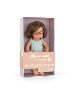 Muñeca Caucásica Síndrome de Down Pelele y Gafas 38 cm Miniland Dolls