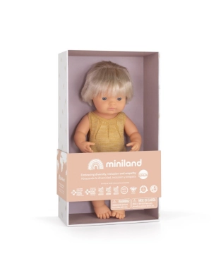 Muñeca Caucásica Implante Coclear con Pelele 38 cm Miniland Dolls