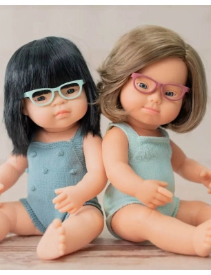 Muñeca Caucásica Síndrome de Down Pelele y Gafas 38 cm Miniland Dolls