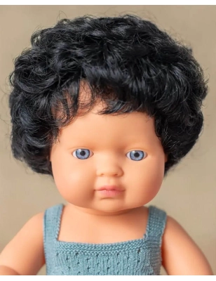 Muñeco Caucásico Moreno Rizado con Pelele 38 cm Miniland Dolls