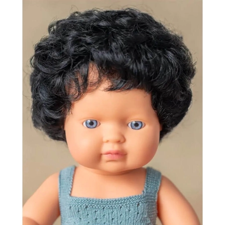Muñeco Caucásico Moreno Rizado con Pelele 38 cm Miniland Dolls
