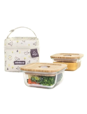 Bolsa Nevera con 2 Tarros de Cristal Ecosquare de Miniland Pájaros