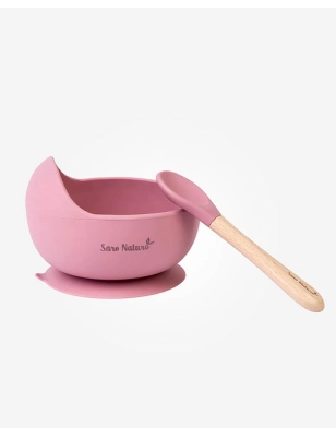 Bol con ventosa y Cuchara Nordic Wave de Saro Rosa