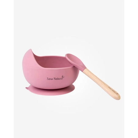 Bol con ventosa y Cuchara Nordic Wave de Saro Rosa