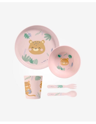 Vajilla 5 Piezas Jungle Cheetahs de Saro Rosa
