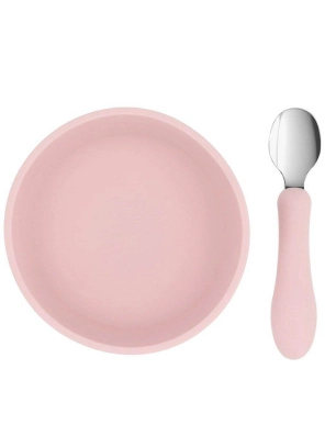 Set Bol de Silicona y Cuchara de Acero de Tutete Light Pink