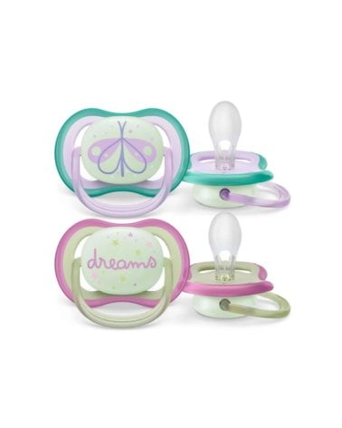 2 Chupetes Ultra Air Nocturnos 0-6 Meses de Philips Avent Rosa