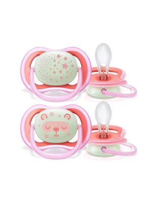 2 Chupetes Ultra Air Nocturnos 6-18 Meses de Philips Avent Rosa
