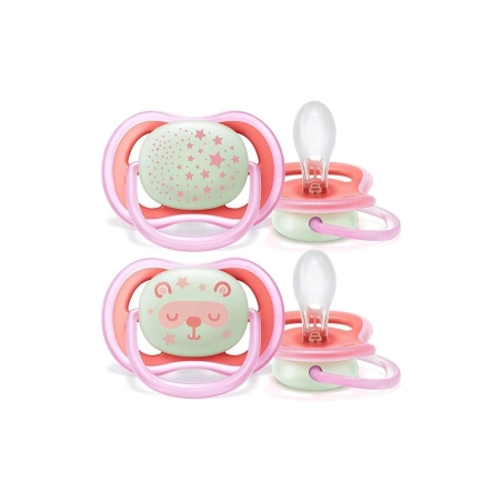 2 Chupetes Ultra Air Nocturnos 6-18 Meses de Philips Avent Rosa