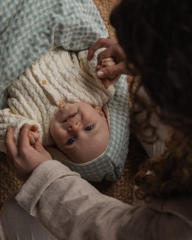 Saco Cuco Capucha Luigi Interior Bambula de Giraffa Bianca e Blu Aqua