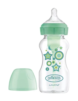 Biberón Boca Ancha Options + de Dr Browns 270 ml Verde Estrellas