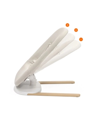 Hamaca Yoga de Stokke vista lateral con tres posiciones de respaldo numeradas del 1 al 3.