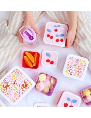 Pack 4 Cajas Snack con tapa de A Little Lovely Company Cerezas