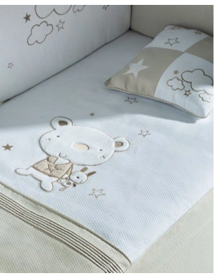 Nórdico cuna con Protector Osito Star de Pirulos Lino