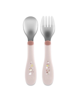 Set cubiertos acero de Chicco Rosa