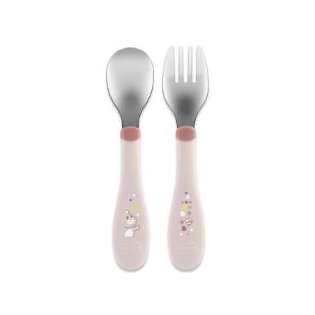 Set cubiertos acero de Chicco Rosa
