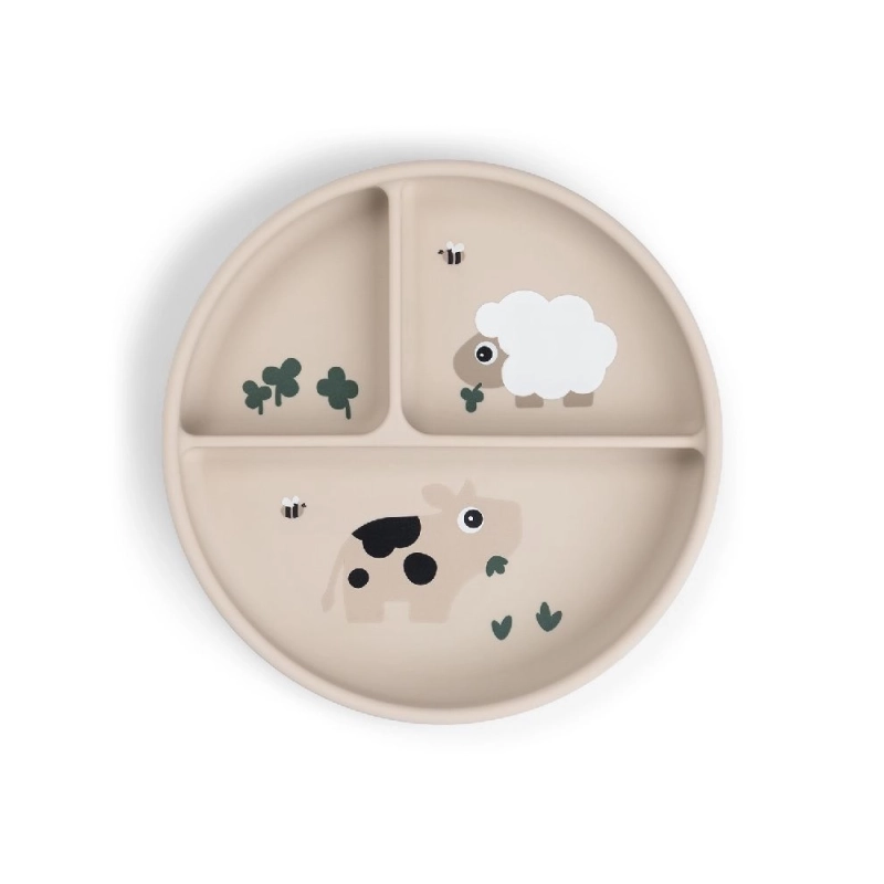 Plato redondo con compartimentos y ventosa Tiny Farm de Done by Deer