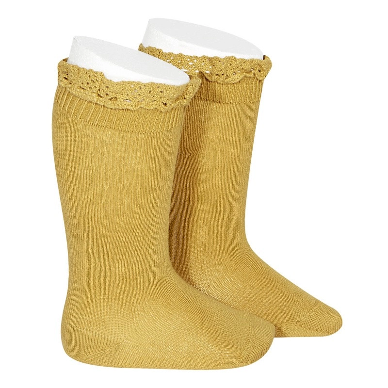 Calcetines Altos Punto Liso con Puntilla de Condor
