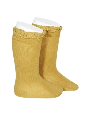 Calcetines Altos Punto Liso con Puntilla de Condor