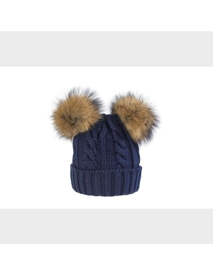Gorro 2 Pompones Pelo Natural Miralles Marino