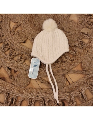 Gorro Pto. Ochos Bebe Pompon Pelo Miralles Crudo