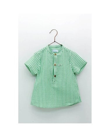 Camisa Rayas Cuello Mao  Foque Verde