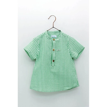 Camisa Rayas Cuello Mao  Foque Verde