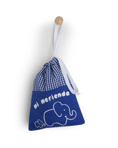 Bolsa para Merienda de Tela con Bolsillo Modelo Serigrafia Azul