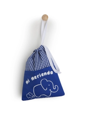 Bolsa para Merienda de Tela con Bolsillo Modelo Serigrafia Azul
