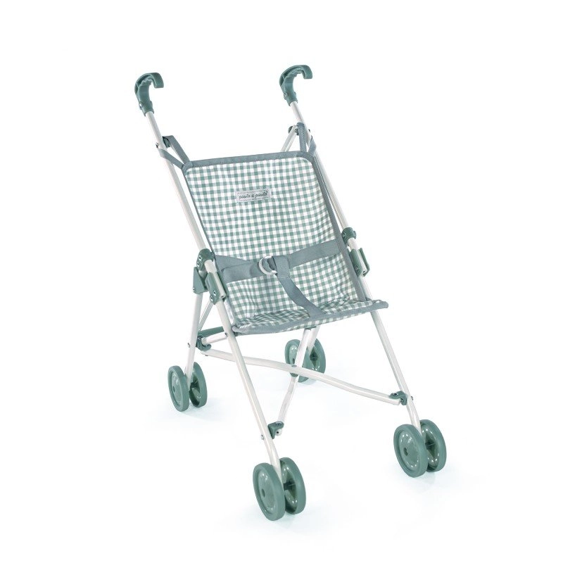 Silla de Paseo Para Muñecas Pequeña Tom Vichy Verde de Pasito a Pasito