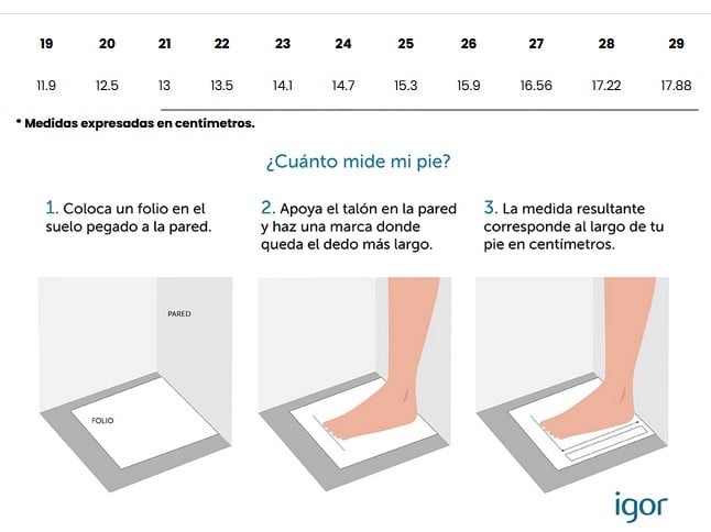 Guía de tallas de Igor